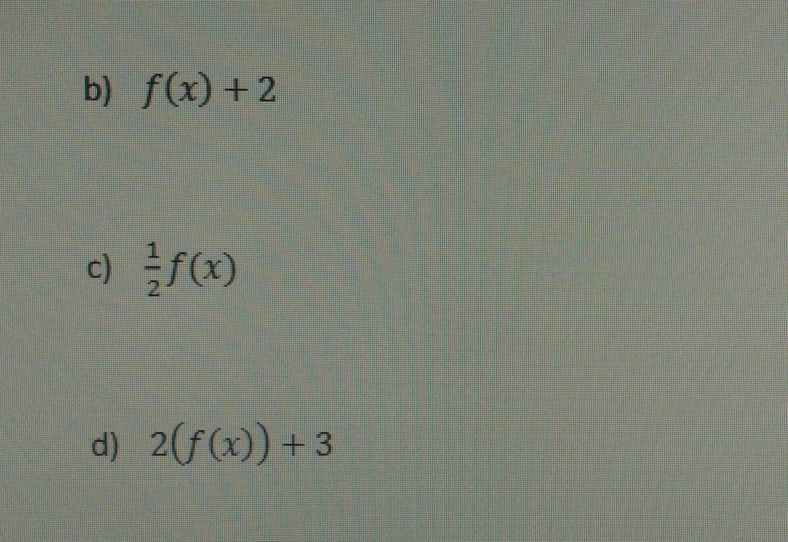 If F(x) = X, Find The Simplified Form For The Following Inputs:b) F(x) + 2c) 1/2f(x)d) 2( F (x) ) +3