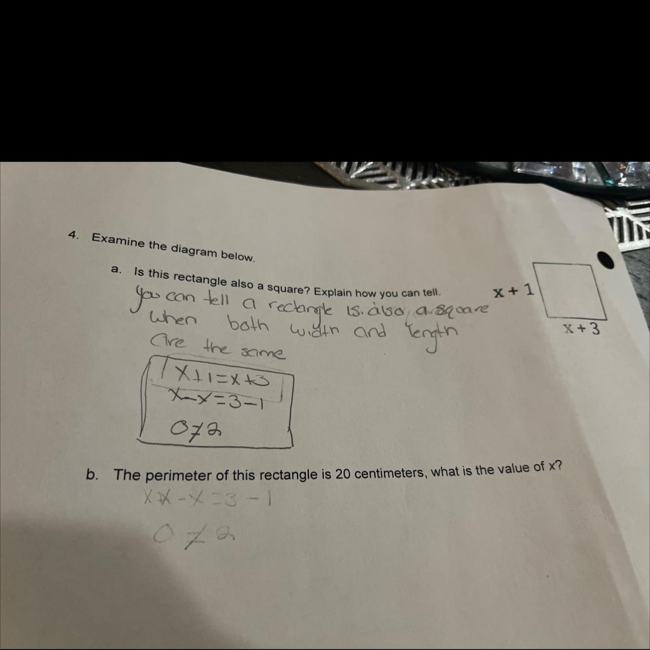 B. The Perimeter Of This Rectangle Is 20 Centimeters. What Is The Value Of X 