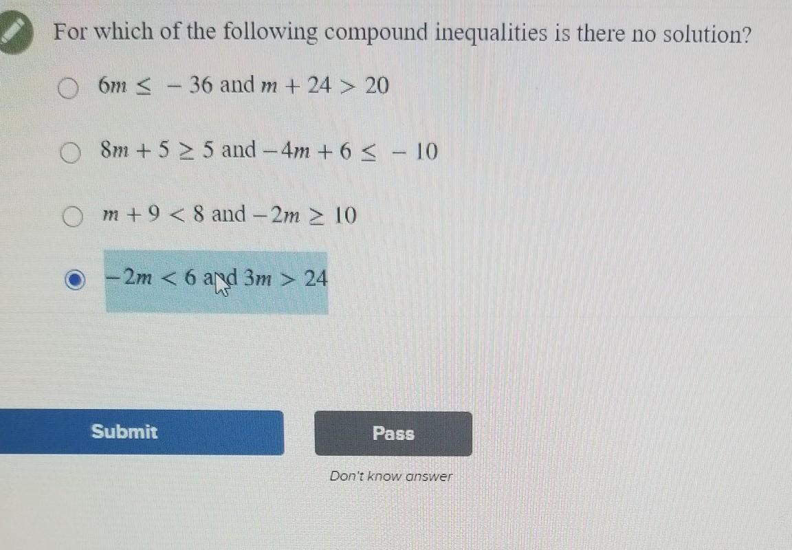 For Which Of The Following Compound Inequalities Is There No Solution? 
