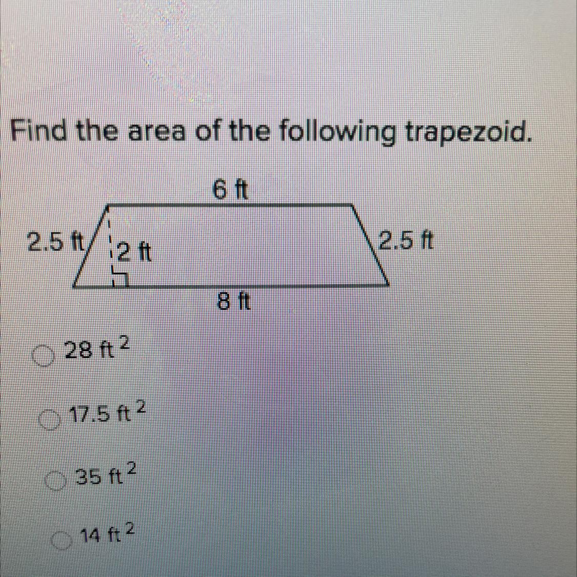 Find The Area Of The Following Trapezoid.