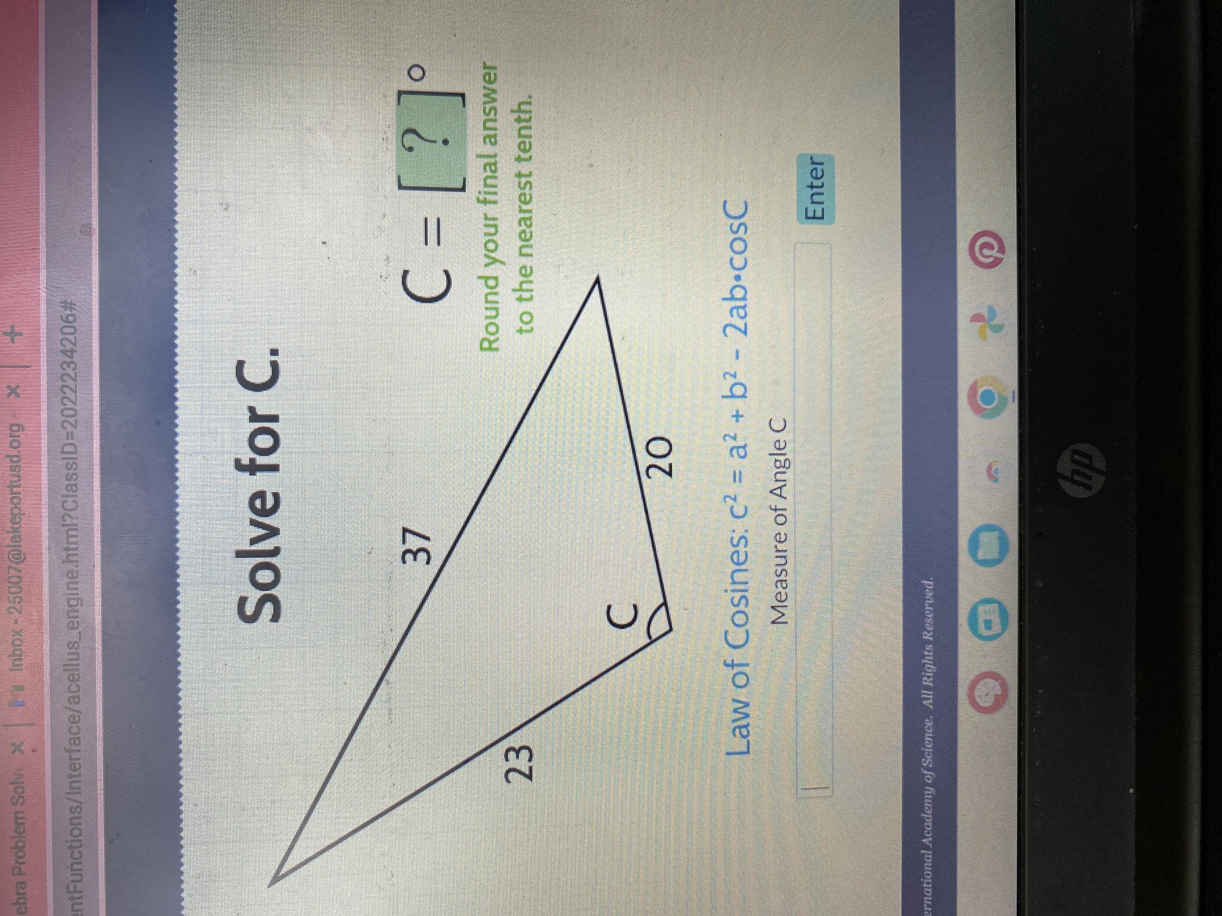 Help Solve For C Law Of Cosines