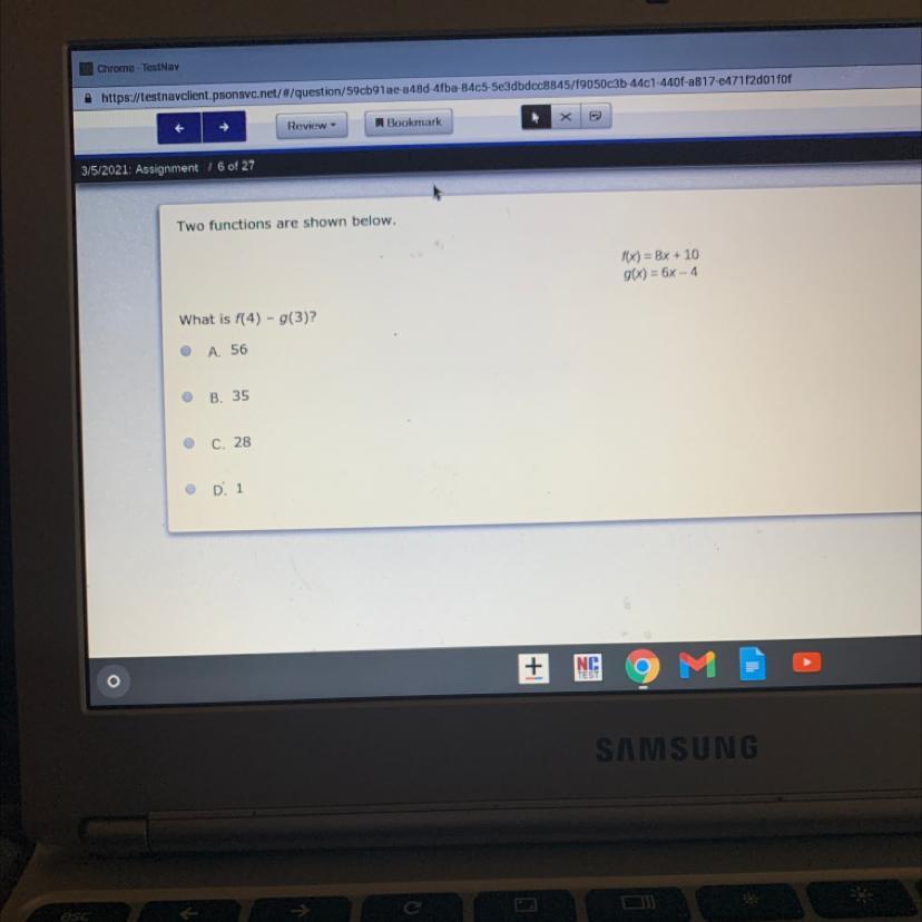 Two Functions Are Shown Belowf(x)=8x+10g(x)=6x-4What Is F(4)-g(3)?