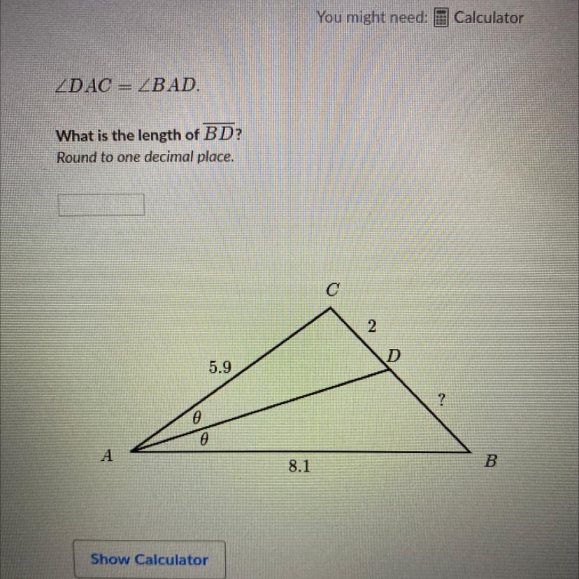 DAC BAD.What Is The Length Of BD?Round To One Decimal Place.