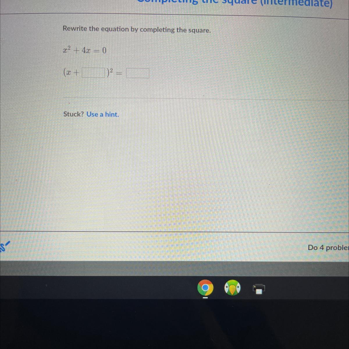 Rewrite The Equation By Completing The Square. X^2+ 4x = 0