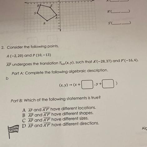 2. Consider The Following Points.A(-2,20) And P (10,-13)AP Undergoes The Translation Tox(x,y), Such That