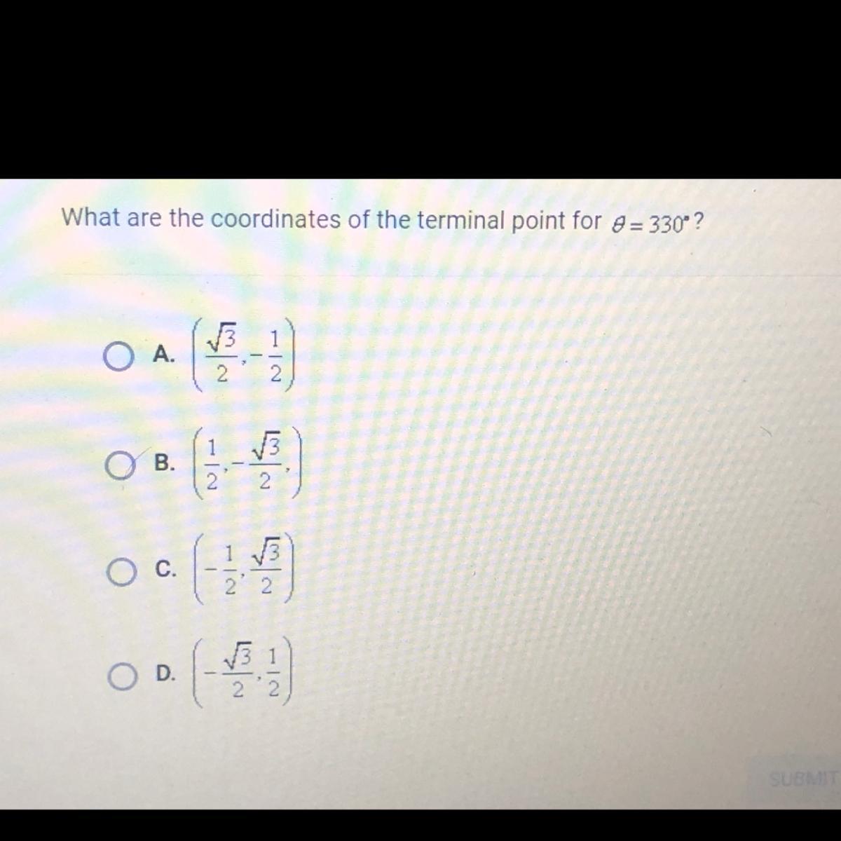 What Are The Coordinates Of The Terminal Point For =330?