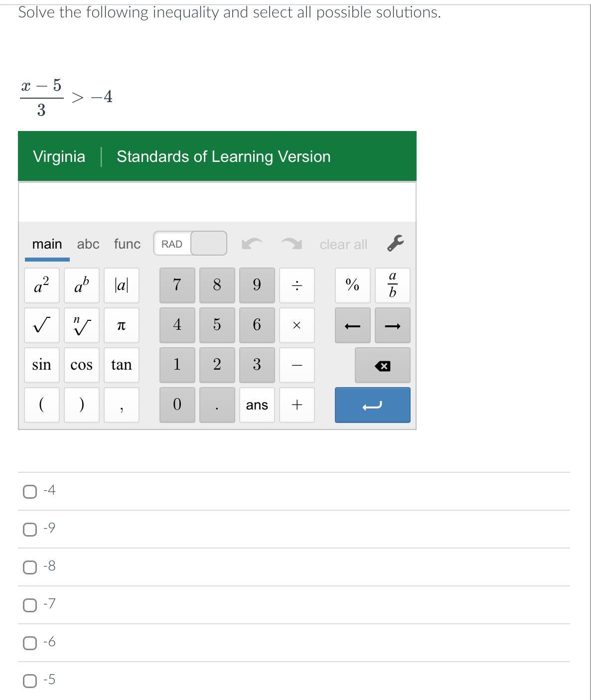 Solve The Following Inequality And Select All Possible Solutions.