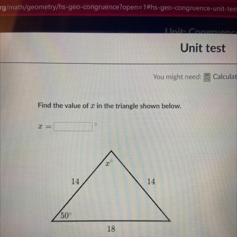 Find The Value Of X In The Triangle Shown Below.X=??14145018