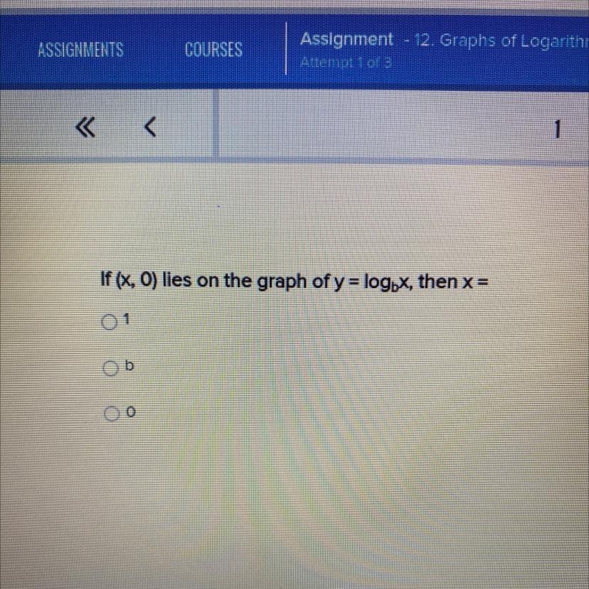 If (x, 0) Lies On The Graph Of Y = Logbx , Then X =1B0