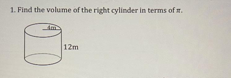 Find The Volume Of The Right Cylinder In Terms Of Pie.