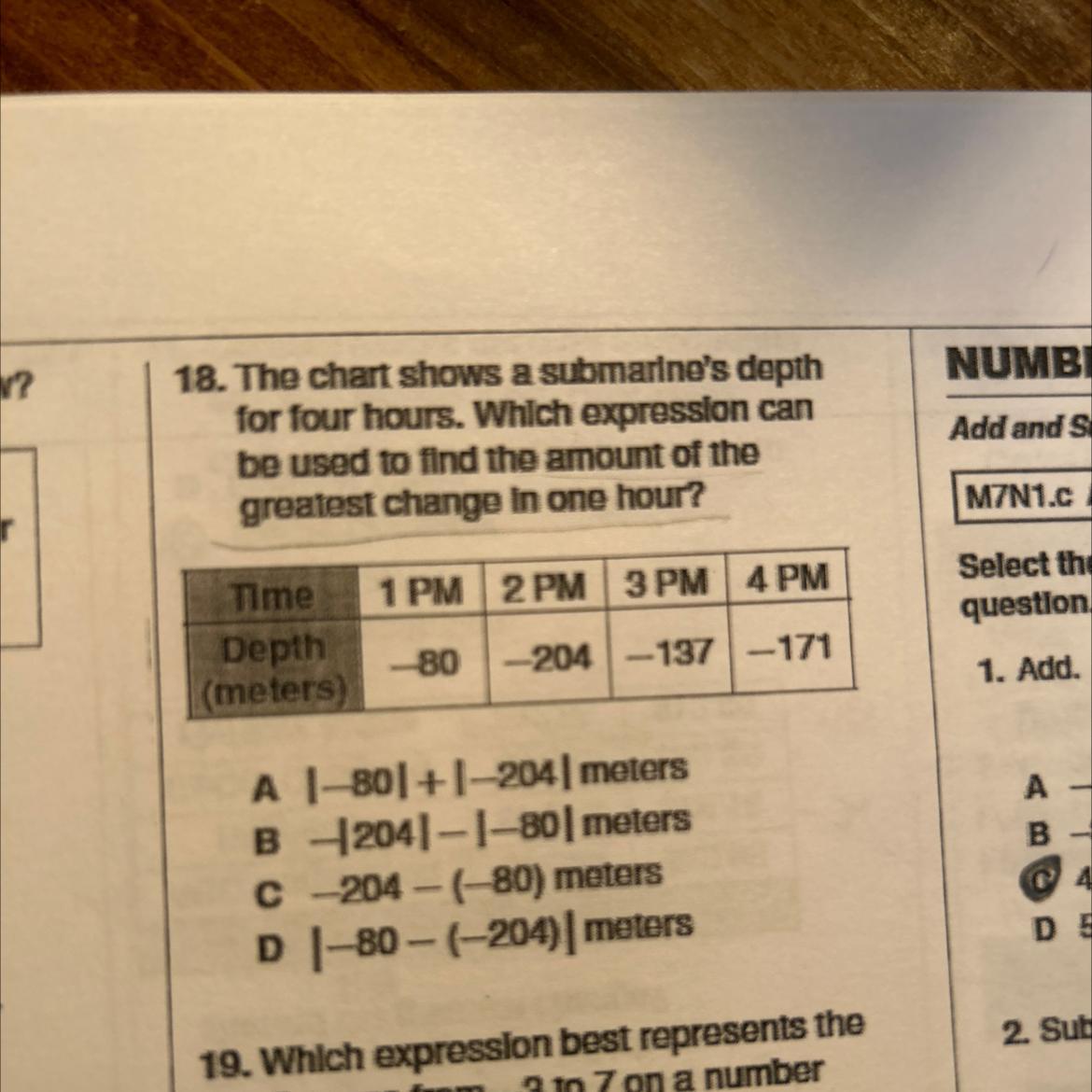 18. The Chart Shows A Submarino's Depthfor Four Hours. Which Expression Canbe Used To Find The Amount