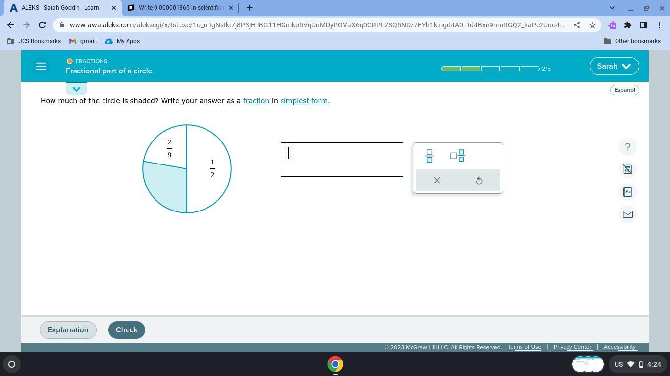 How Much Of The Circle Is Shaded? Write Your Answer As A Fraction In Simplest Form.