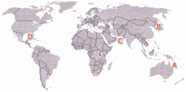 What Letter On The Map Represents The Coral Sea?Group Of Answer ChoicesBACD