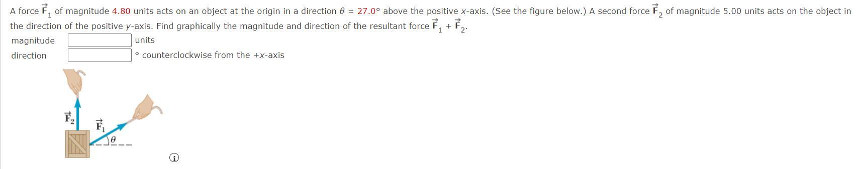 A Force F1 Of Magnitude 4.80 Units Acts On An Object At The Origin In A Direction = 27.0 Above The Positive