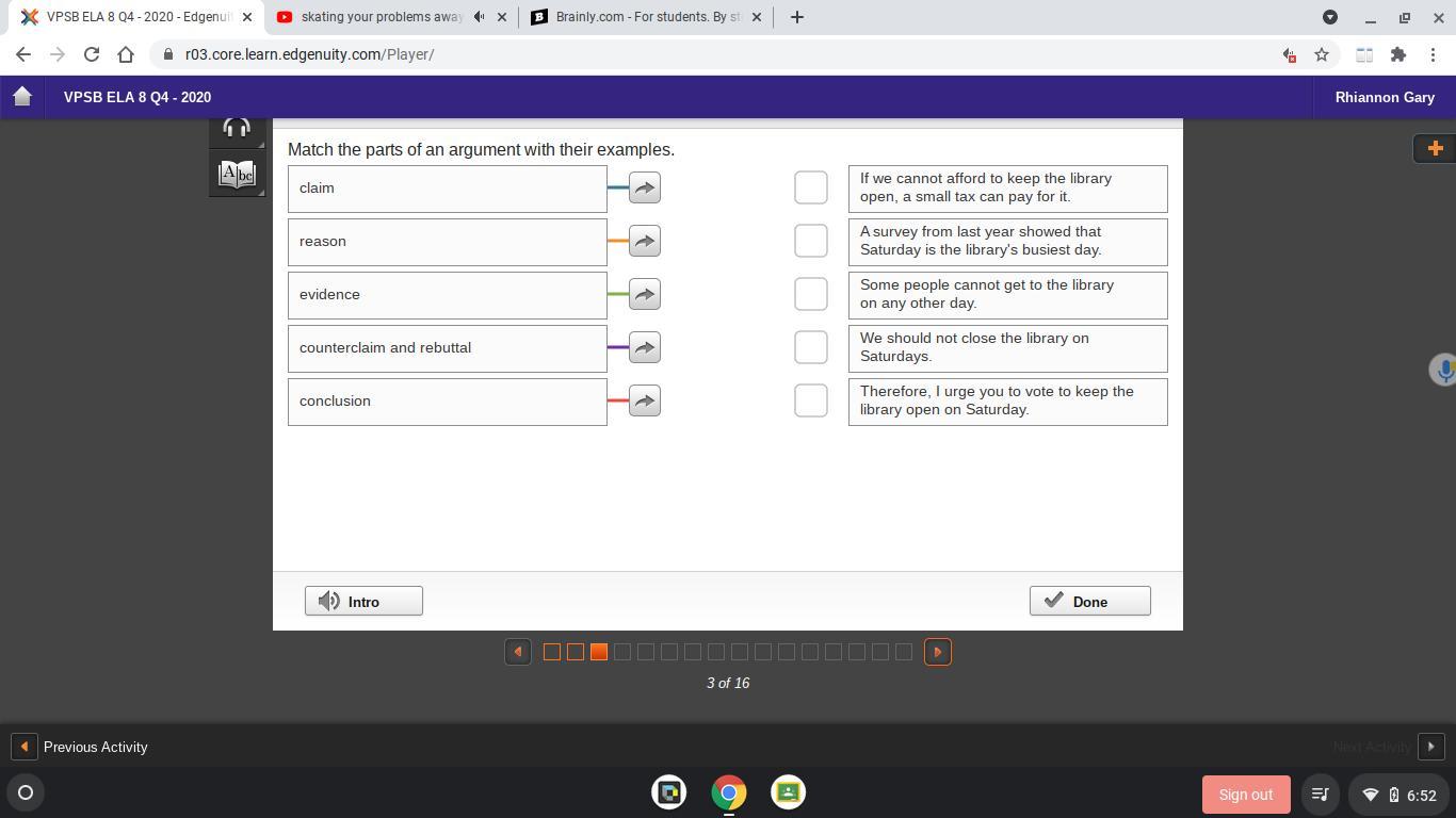 Match The Parts Of An Argument With Their Examples.