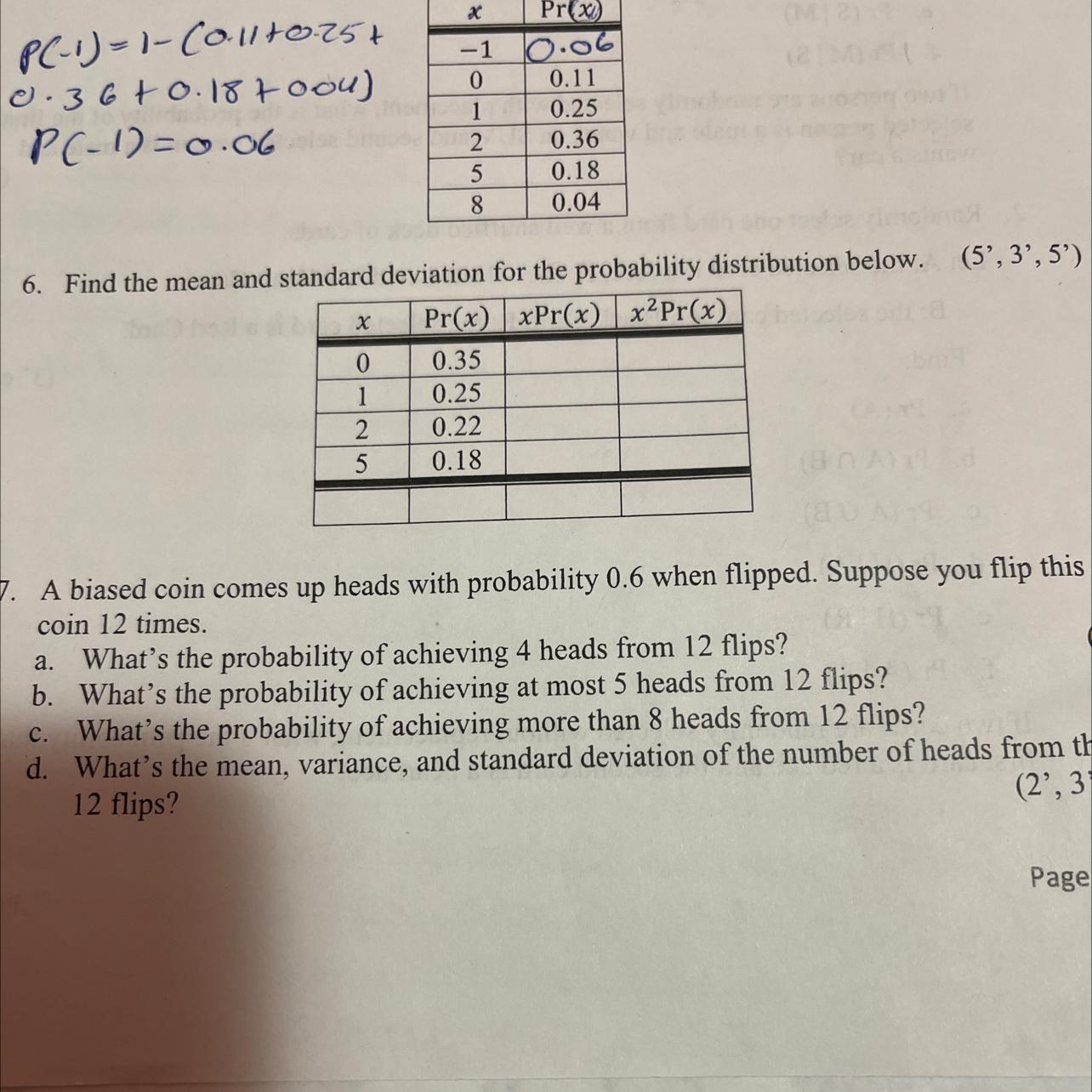 Find The Mean And Standard Deviation For The Probability Distribution Below.