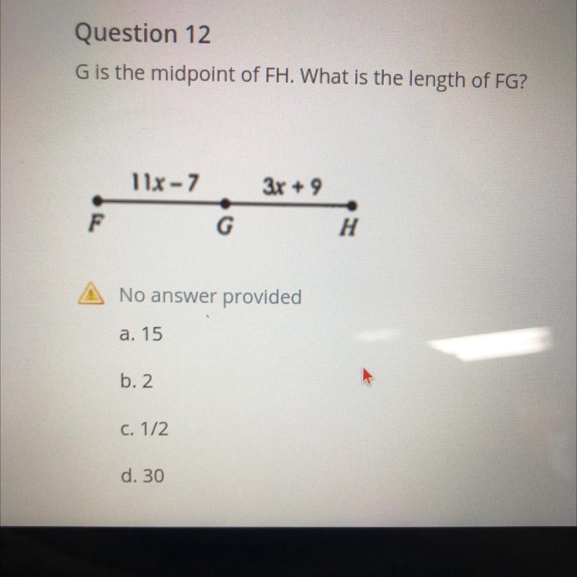 G Is The Midpoint For FH What Is The Length Of FG