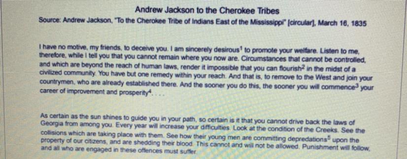 I WILL GIVE BRAINLIEST Which Of The Following Statements Best Describes Jackson's Argument To NativeAmericans