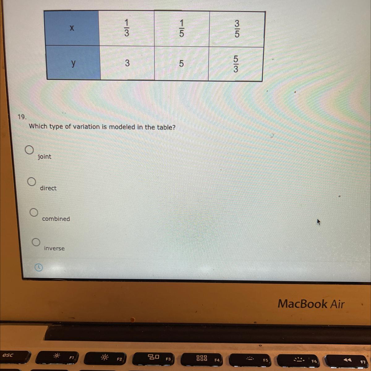 1 35Lolo19.Which Type Of Variation Is Modeled In The Table?jointdirectcombinedInverse