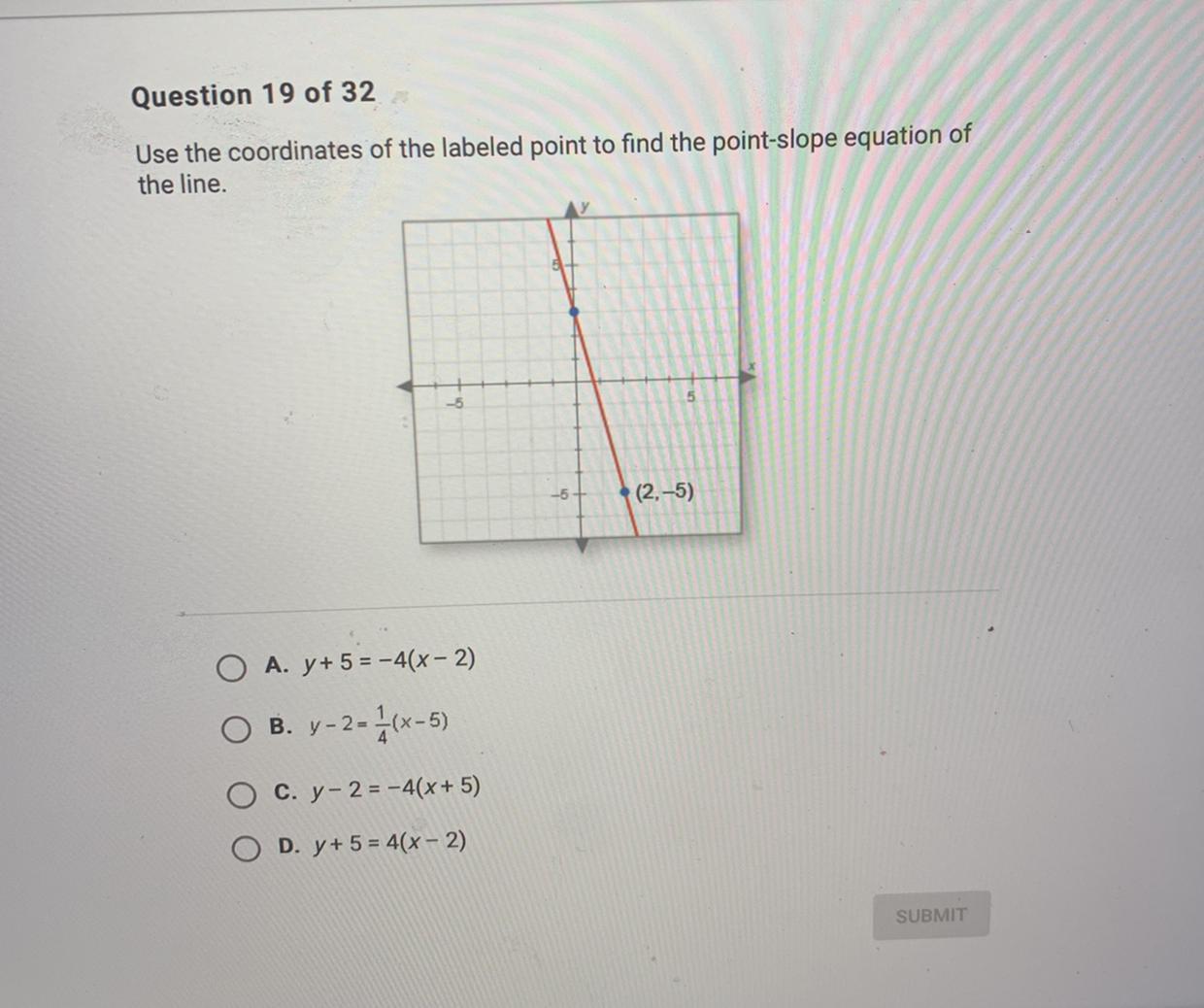 Use The Coordinates Of The Labeled Point To Find The Point-slope Equation Ofthe Line.5-5-st(2,-5)O A.