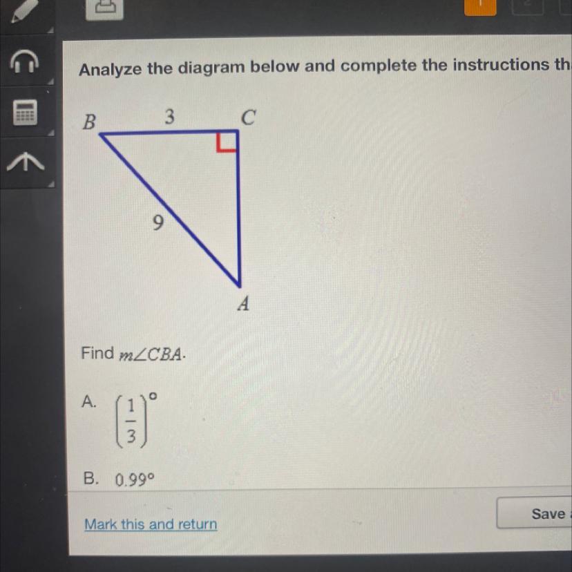 Find MA.(1/3)B. 0.99C. 1.23D. 70.53