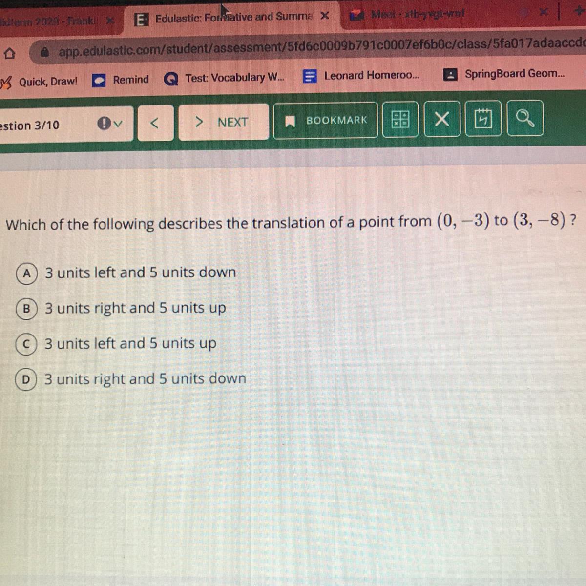 Following Describes The Translation Of A Point From (0,-3) To (3,-8)