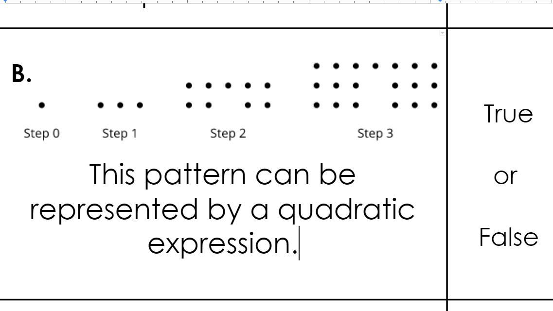 This Pattern Can Be Represented By A Quadratic Expression.True Or False?