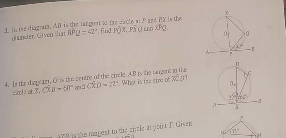 Number 3. In The Diagram, AB Is The Tangent To The Circle At P And PX Is The Diameter. Given That BPQ