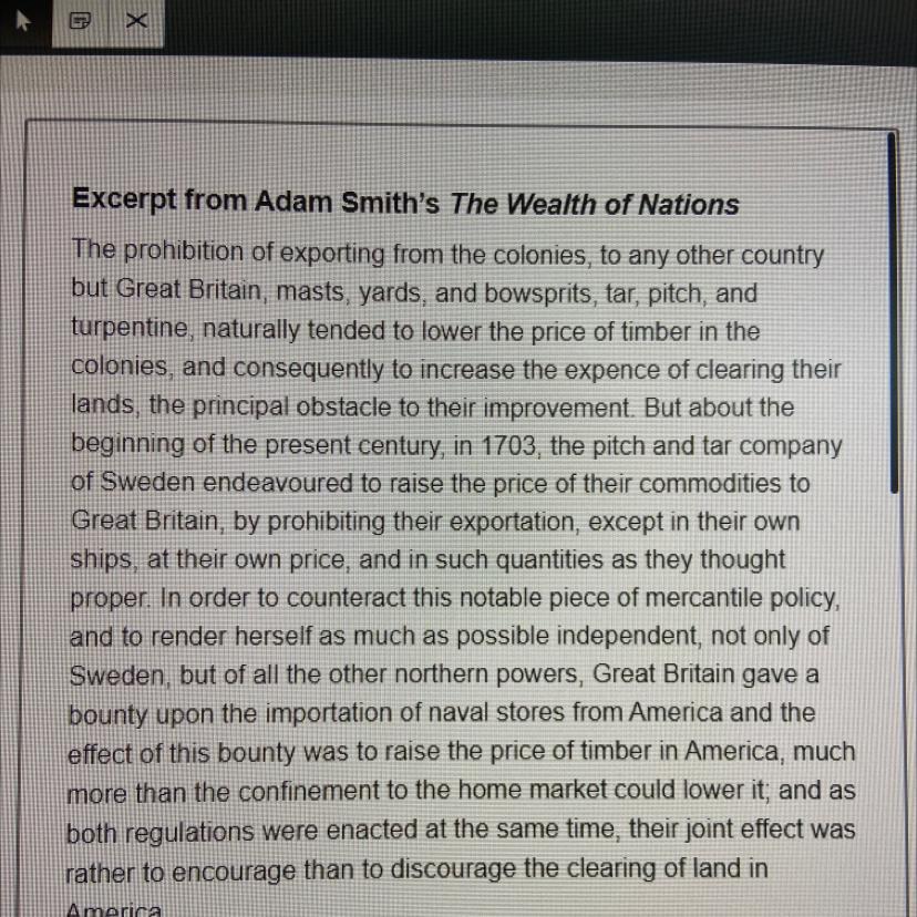 Which Conclusion Regarding The Role Of Mercantilism Does The Excerpt BESTSupport?A. The Colonies Were