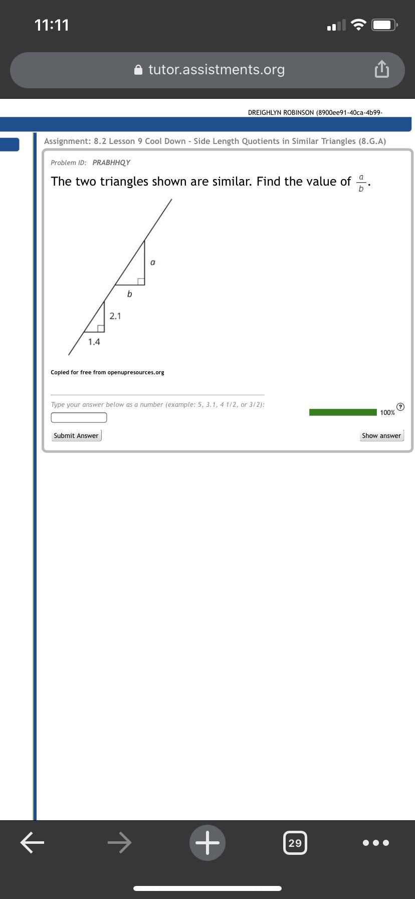 The Two Triangles Shown Are Similar. Find The Value Of A/b