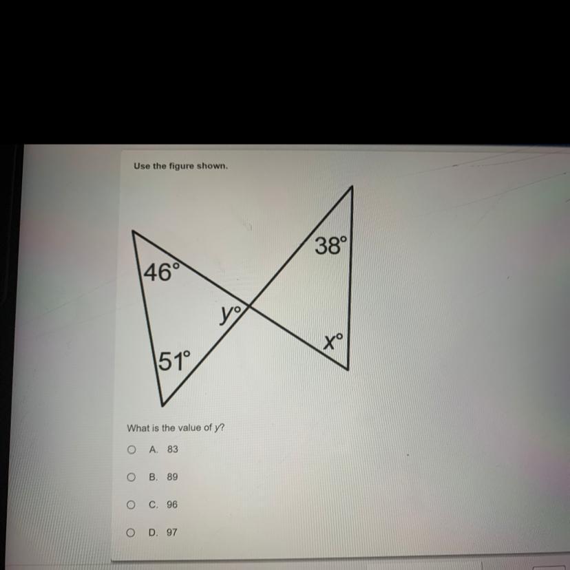 What Is The Value Of Y?A. 83B. 89C. 96D. 97