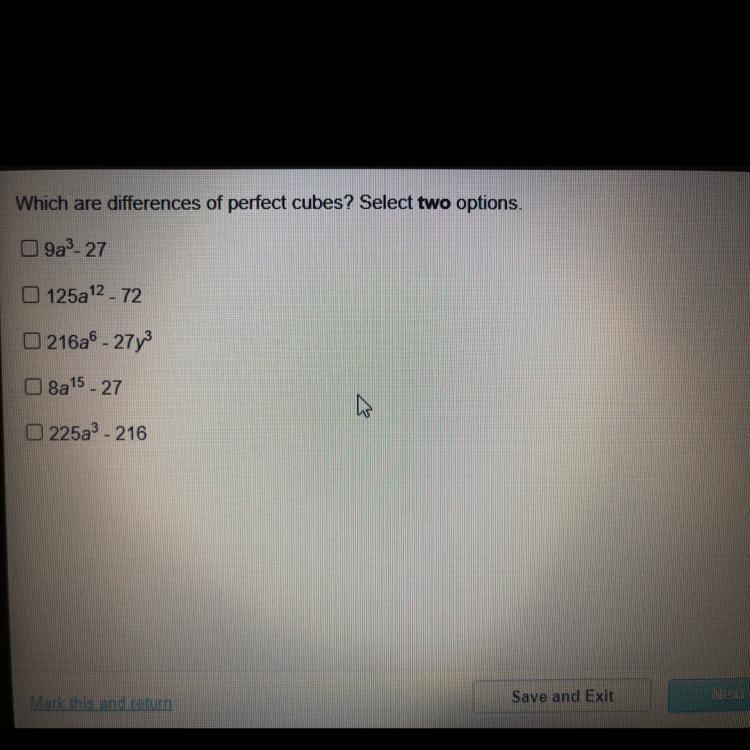 I Need Help Finding Which Two Could Be Differences Of Perfect Cubes