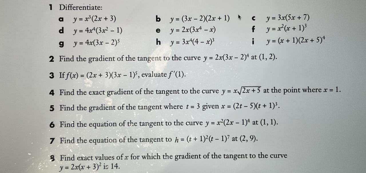 Hi I Need Help Differentiating Question 1 F Please, Thanks 