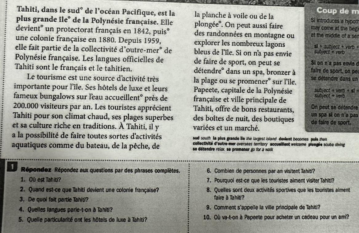 Please Read And Answer The 10 Questions (in French)