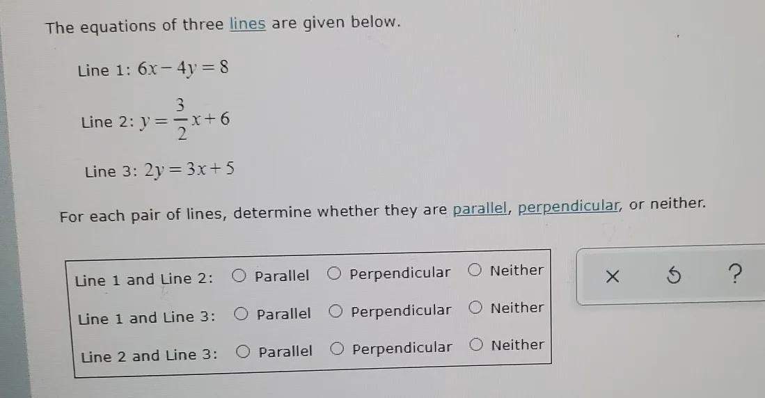 Which Equations Of The Three Lines Are Parallel, Perpendicular, Or Neither?