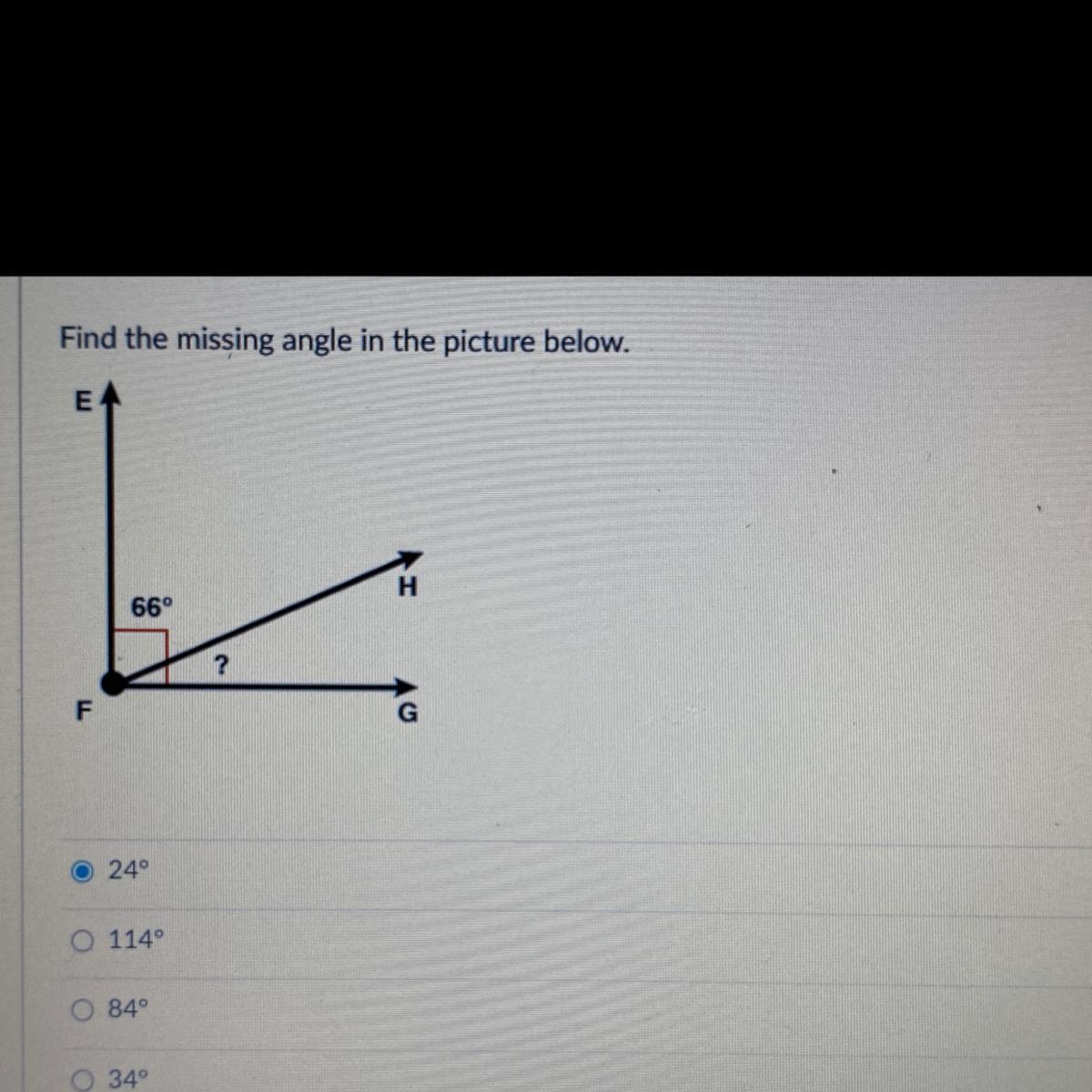 Find The Missing Angle In The Picture BelowI Put 24 Degrees Not Sure If Its Correct