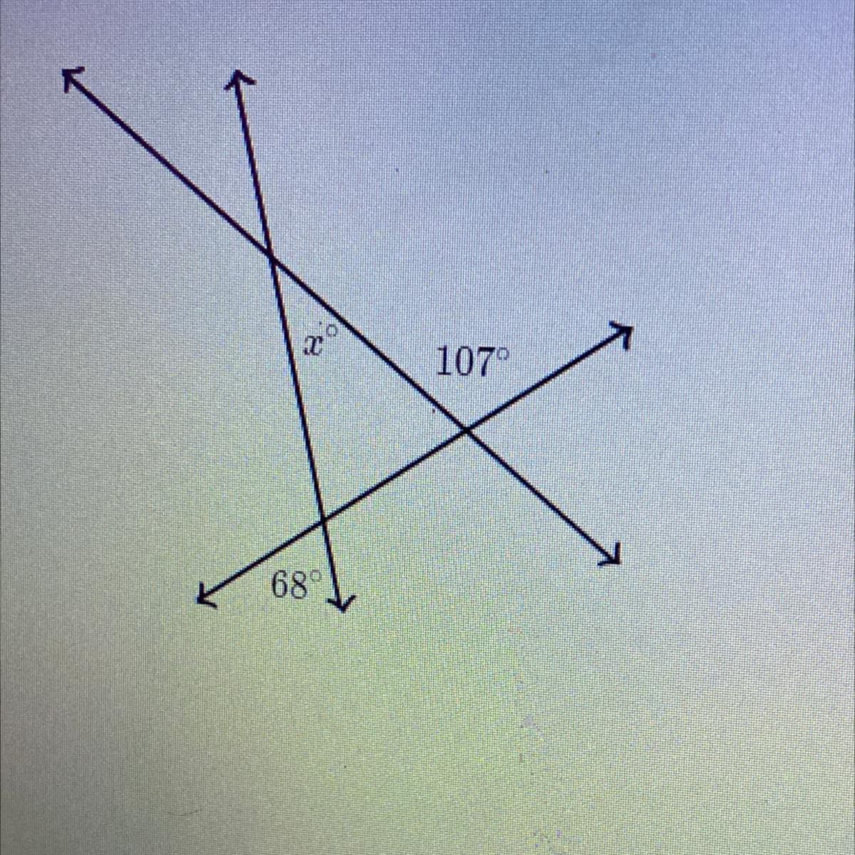 In The Diagram Shown On The Left , Three Lines Intersect To Form A Triangle . What Is The Value Of X