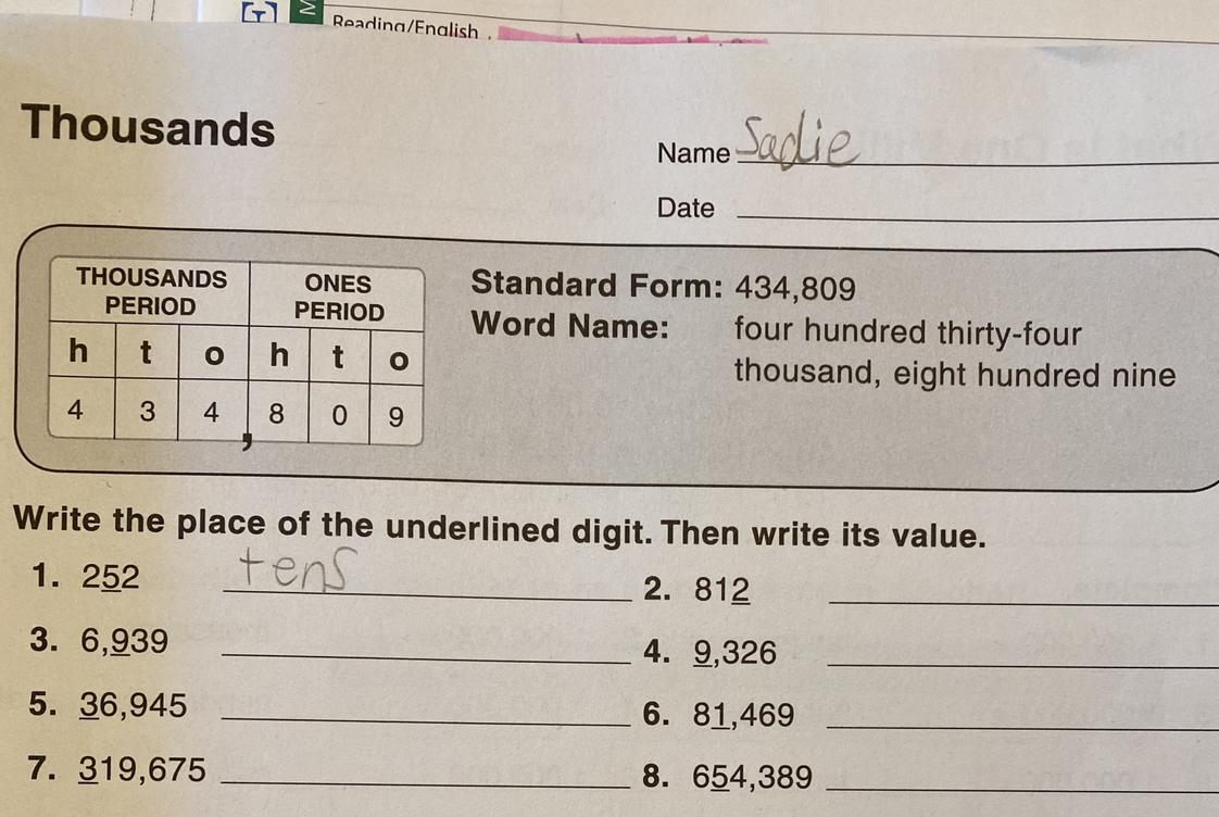 Write The Place Of The Underlined Digit Then Write Its Value. What Is The Value?