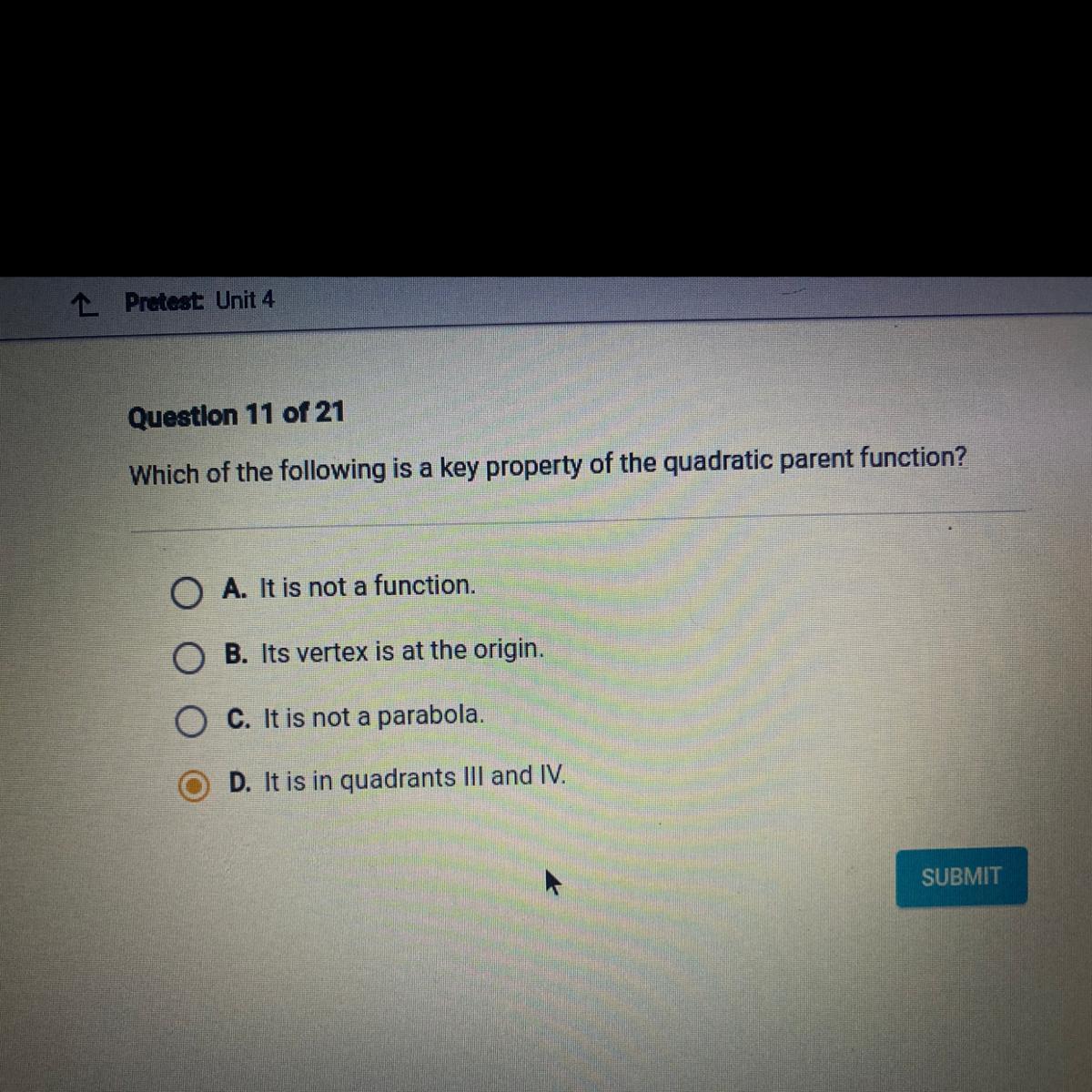 Which Of The Following Is A Key Property Of The Quadratic Parent Function?