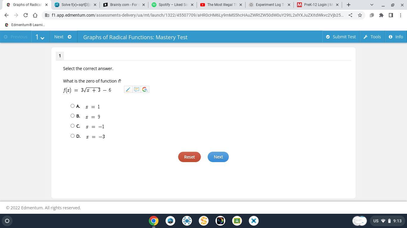 What Is The Zero Of Function F?f(x)=3 Square Root Of X+3 -6