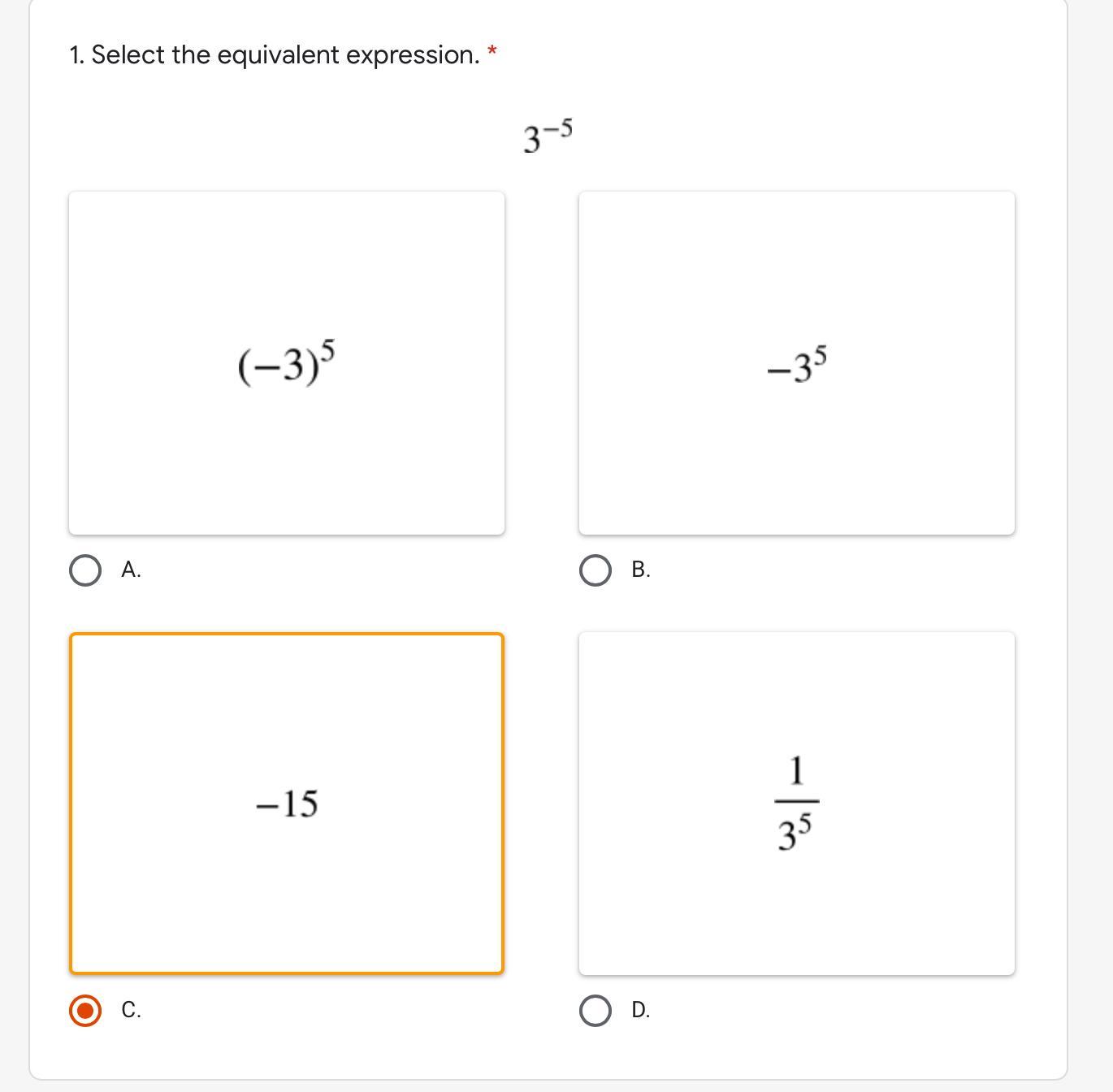 What Is Equivalent To 3^-5