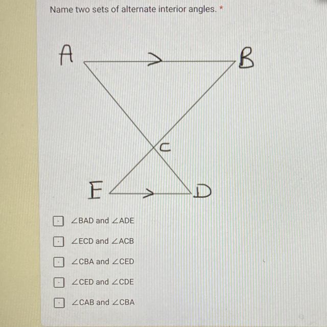 Name Two Sets Of Alternate Interior Angles 