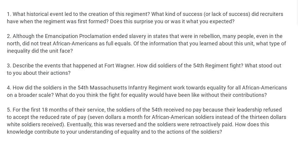 The Massachusetts 54th Regiment HELPPPPPP