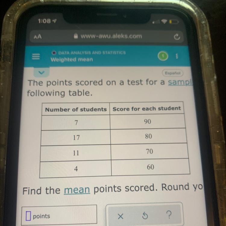 The Points Scored On A Test For A Sample Of 39 Students Are Summarized In The Following Table