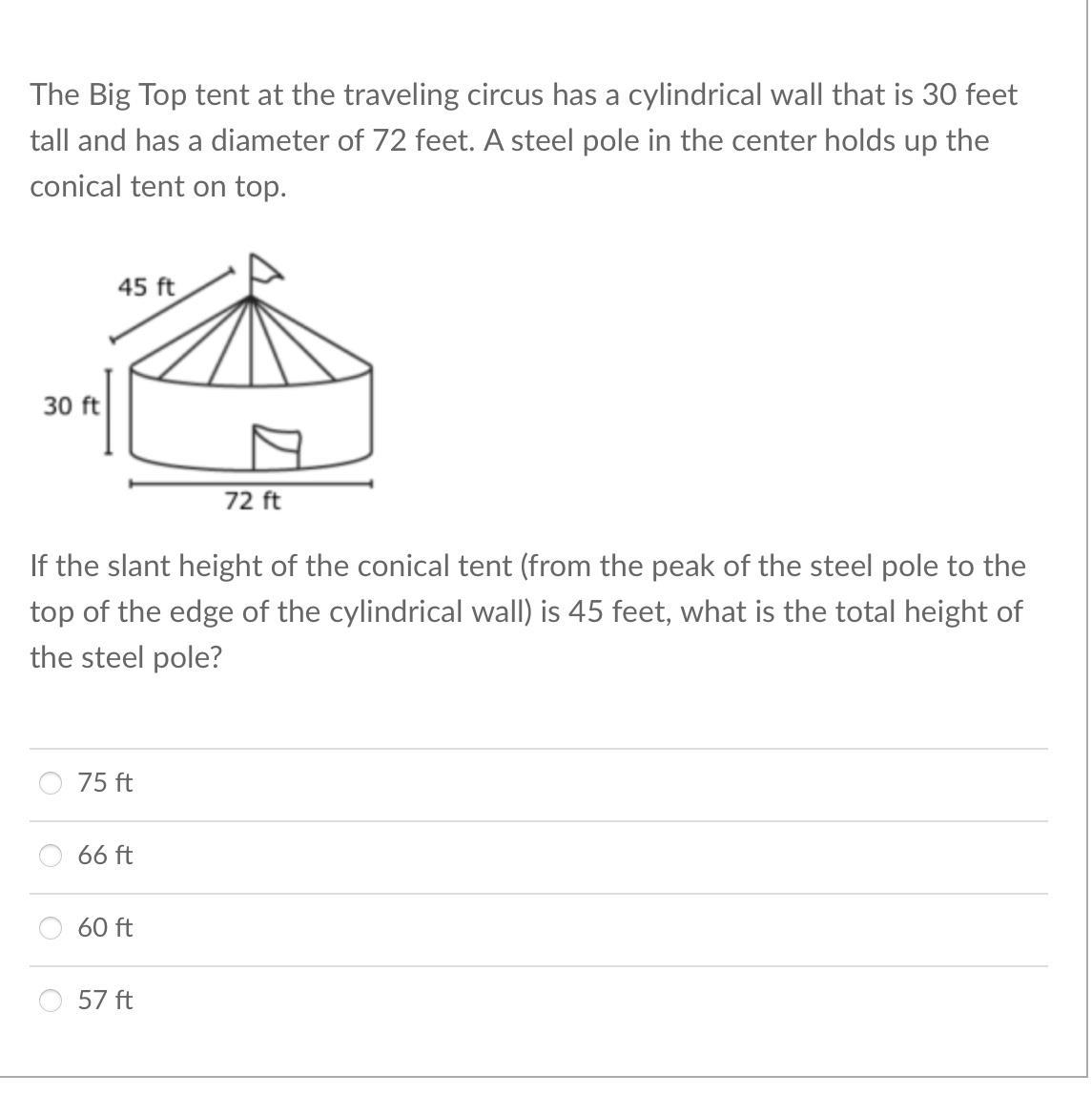 The Big Top Tent At The Traveling Circus Has A Cylindrical Wall That Is 30 Feet Tall And Has A Diameter