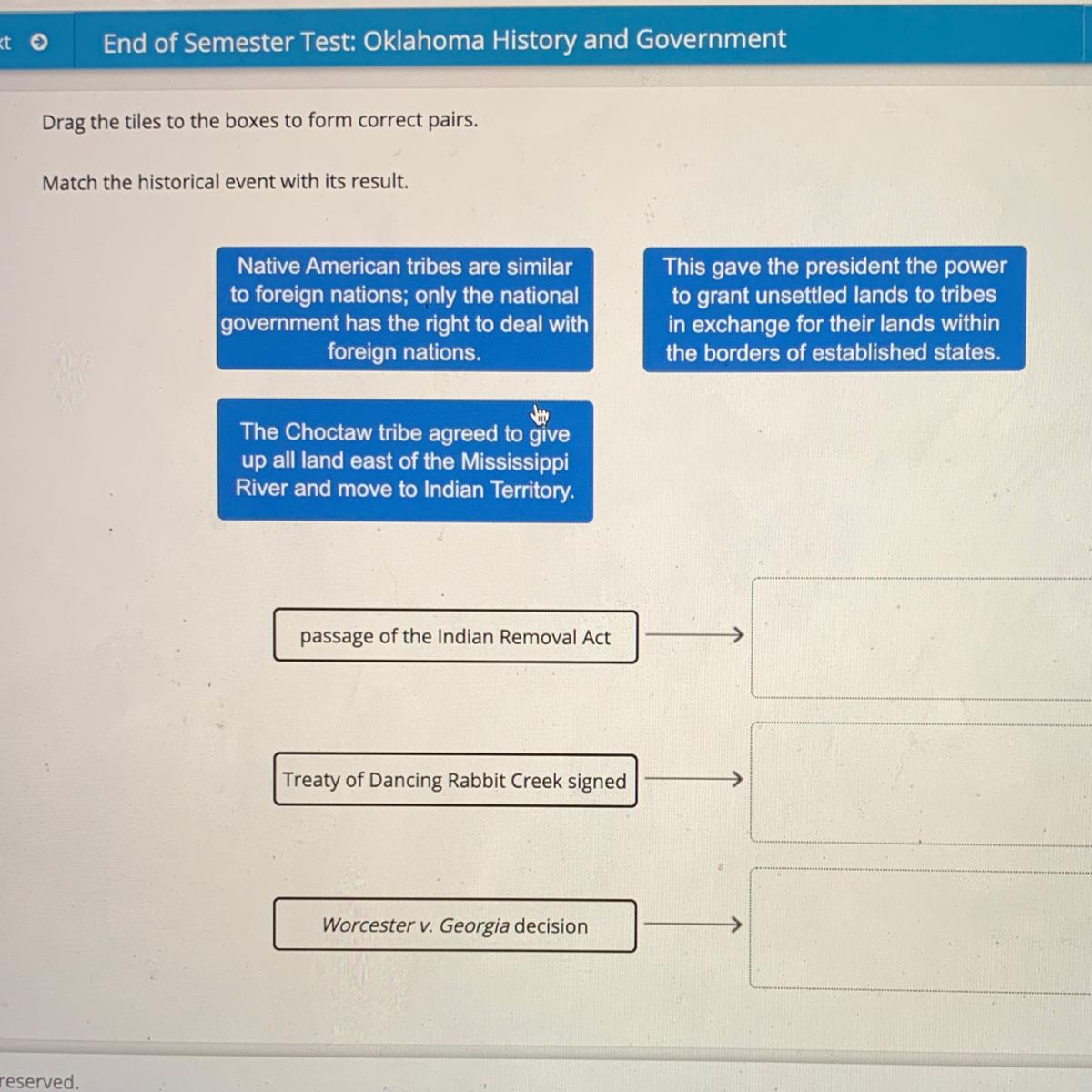 Drag The Tiles To The Boxes To Form Correct Pairs.Match The Historical Event With Its Result.Native American