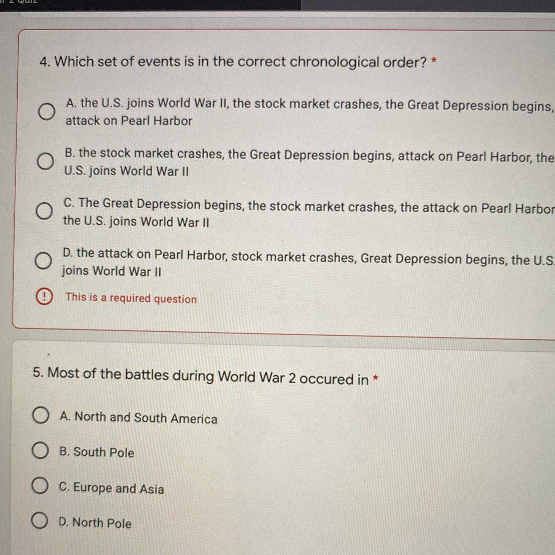 Please Help!4. Which Set Of Events Is In The Correct Chronological Order? 5. Most Of The Battles During