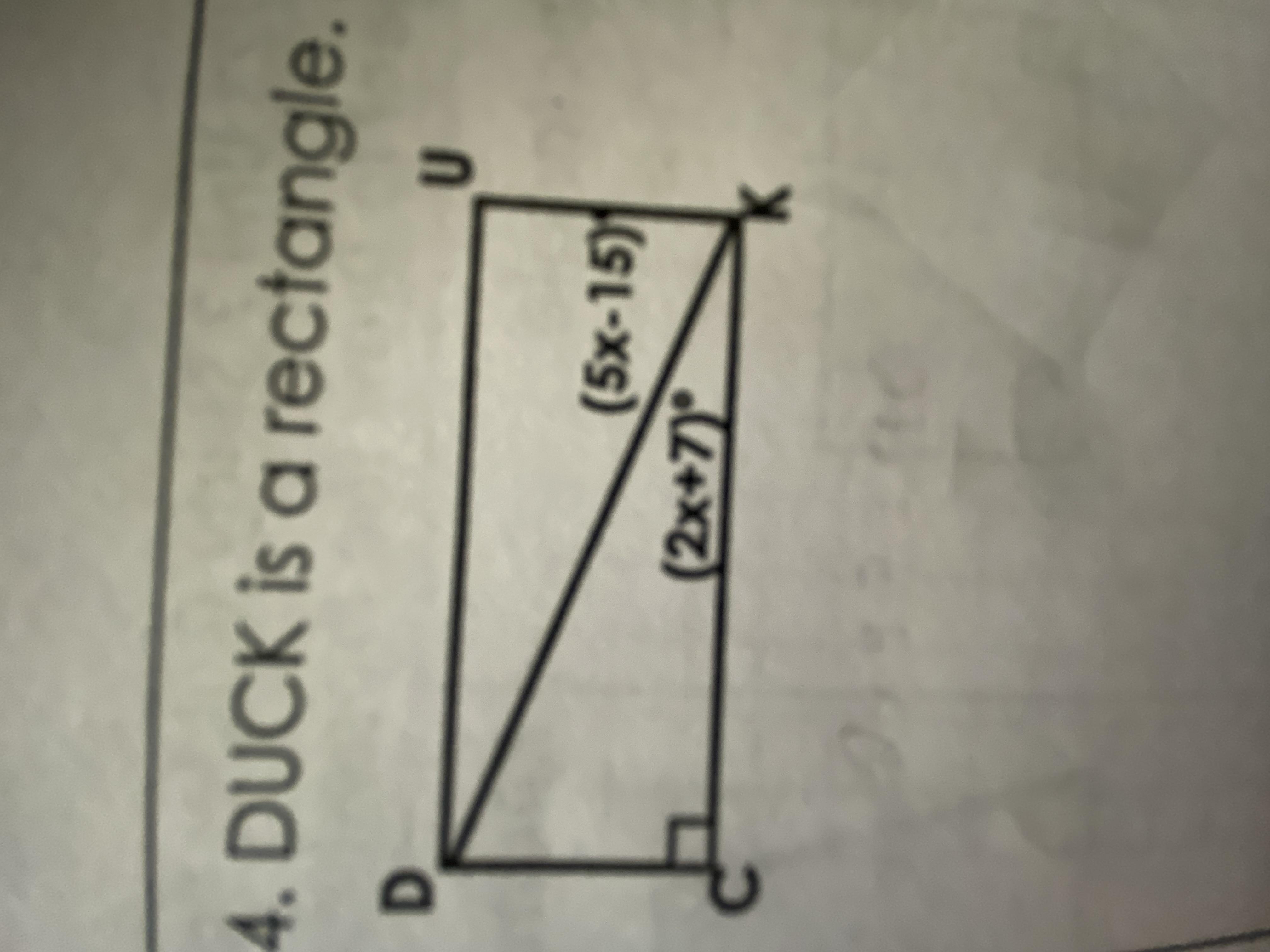 DUCK Is A Rectangle. Solve:X=UDK=