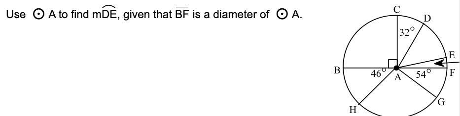 MDE= ?Use O, A To Find MDE , Given That BF Is A Diameter Of O. A.