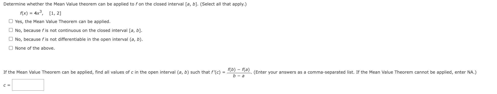 Determine Whether The Mean Value Theorem Can Be Applied To F On The Closed Interval [a, B]. (Select All